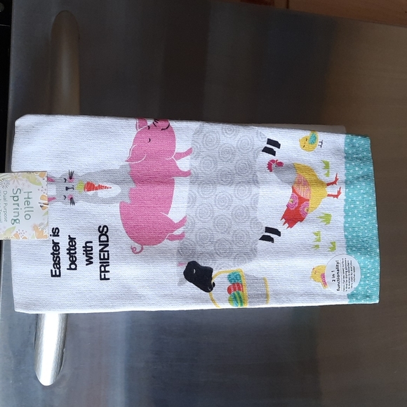 Easter Bunny Spring Farm Animals Dual Purpose Kitchen Dish Towels Fun Set - Picture 3 of 11